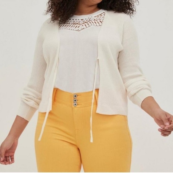 Torrid Women’s Cardigan 2X Cream Cotton Blend Rib Knit Classic Contemporary - Picture 1 of 10